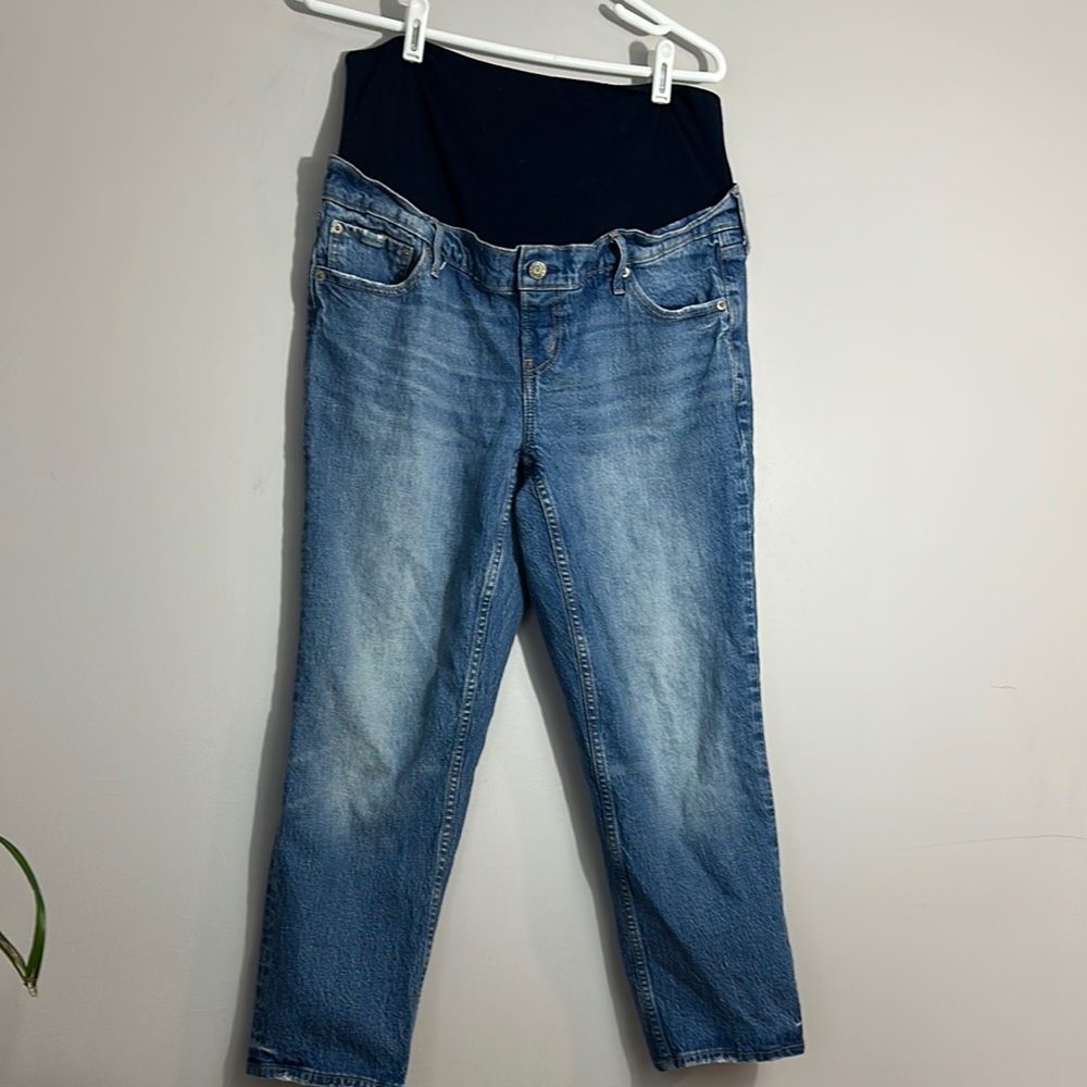GAP Maternity Cropped Ankle Jeans in Light Blue with Black Panel